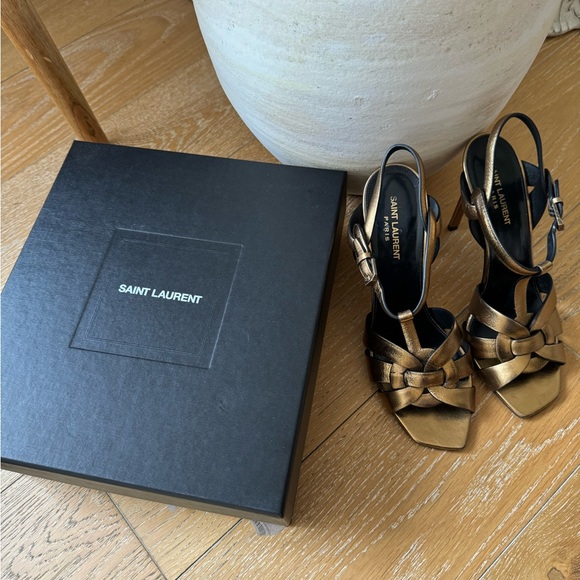 SAINT LAURENT Metallic Bronze Tribute Sandals - Size 40 1/2, 9 - Picture 2 of 10